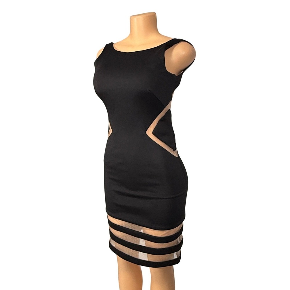 Terani Couture Black Mesh Cutout Bodycon Dress Open Back Illusion Hem Size 4